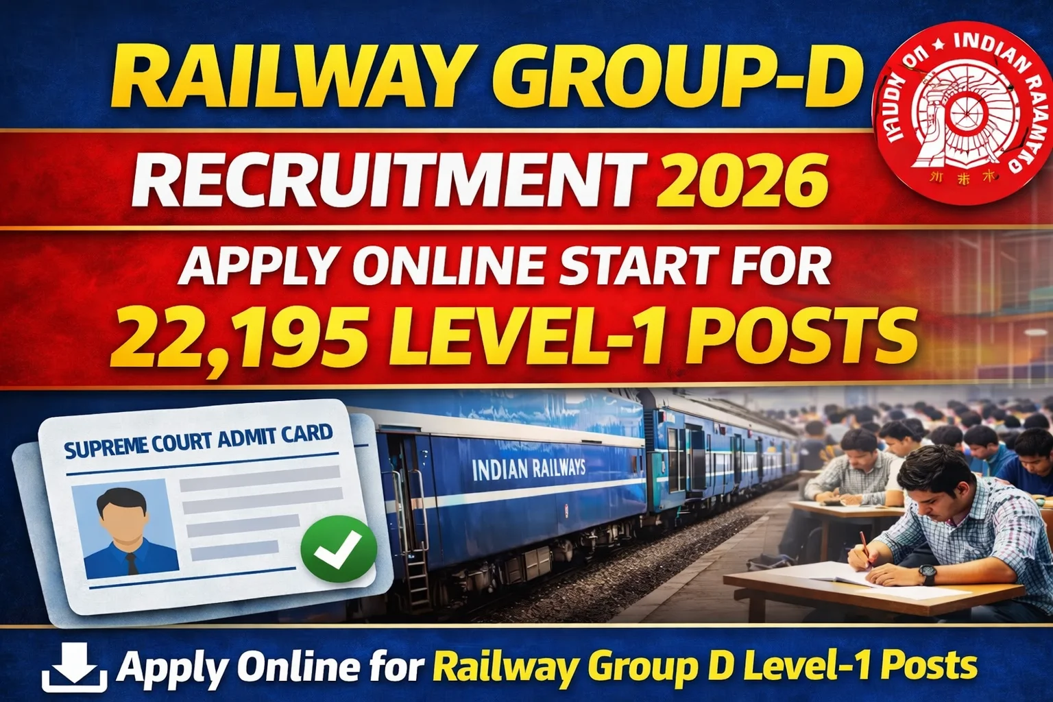 Railway Group-D Recruitment 2026 Apply Online Start For 22,195 Level-1 Posts