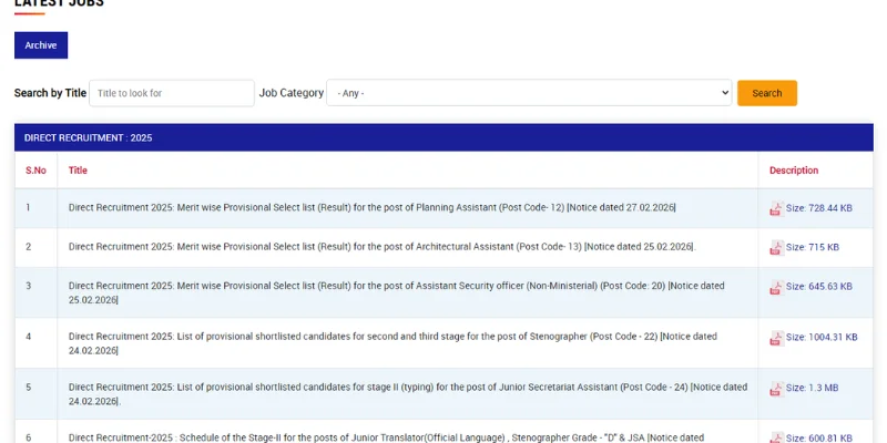 Delhi DDA Various Post Result 2026 Link