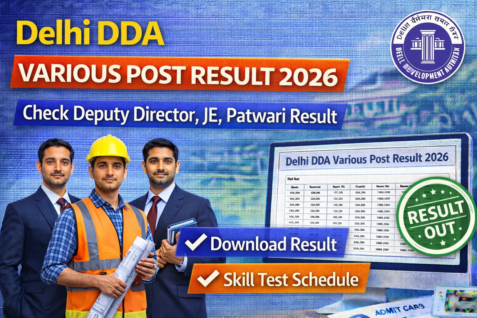 Delhi DDA Various Post Result 2026