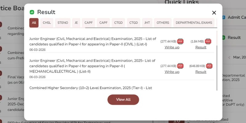 SSC Jr Engineer Paper-I Result 2026 Link